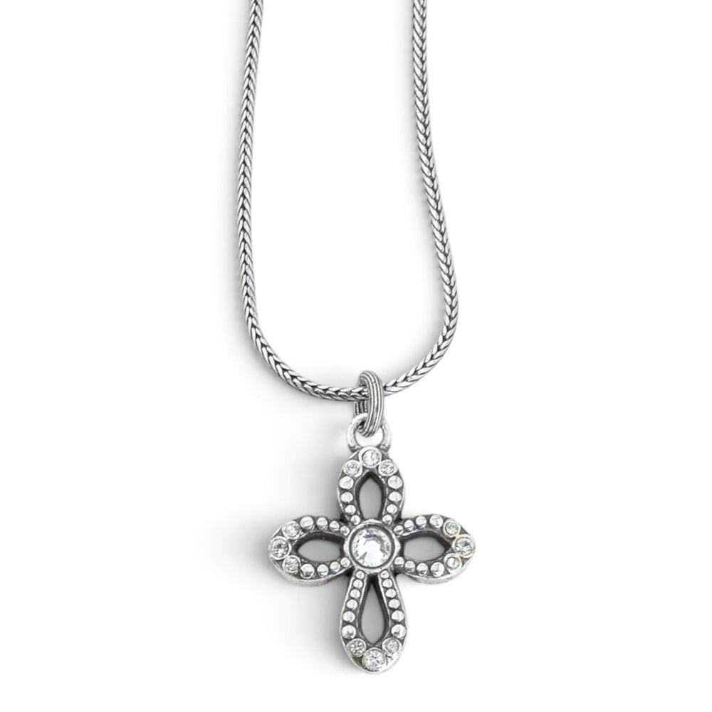 Brighton Reversible Cross Pendant Necklace Rhinestone Crystal Retired Silver